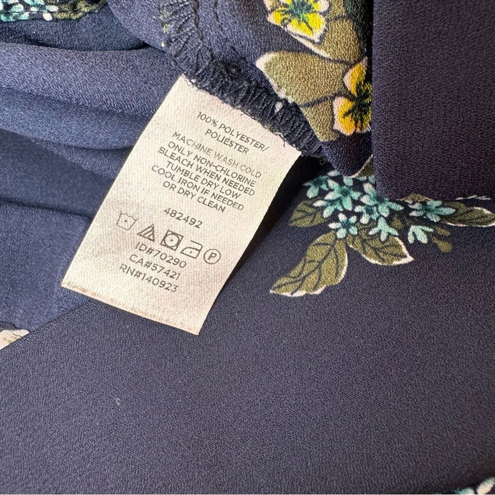 LOFT Womens Faux Wrap Front Bell Sleeve Blouse Size Med Blue With Flowers - Picture 8 of 8